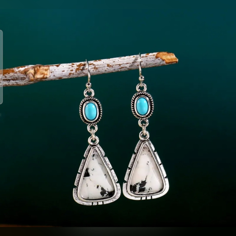 Turquoise Black And White Dangle Earrings